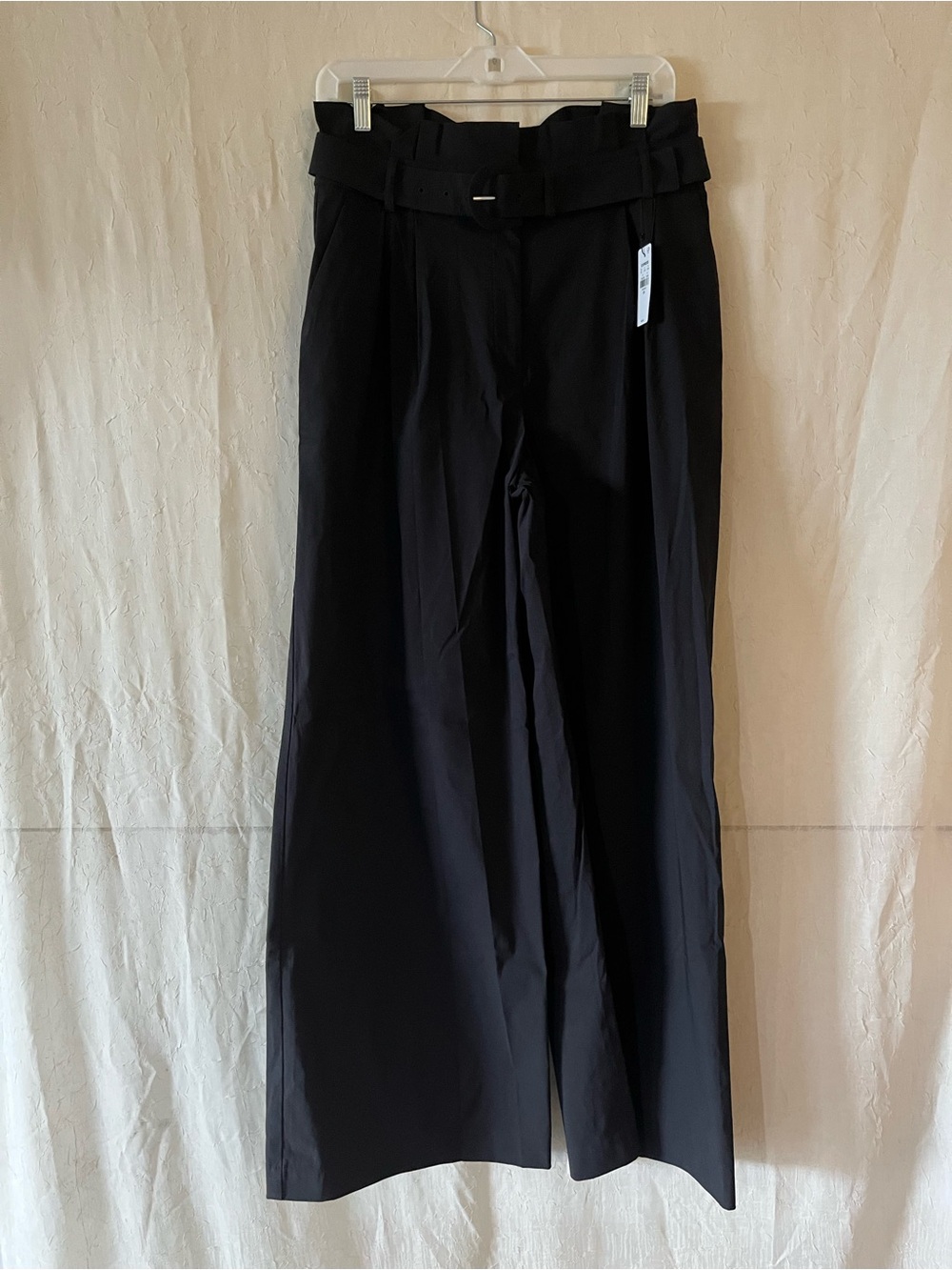 Wide-Leg Paperbag Waist Pants - Black